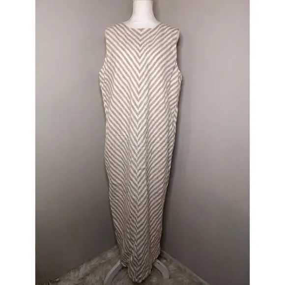 Everlane Bias Cut Linen Maxi Dress Striped Neutral Size 12 - Picture 1 of 8